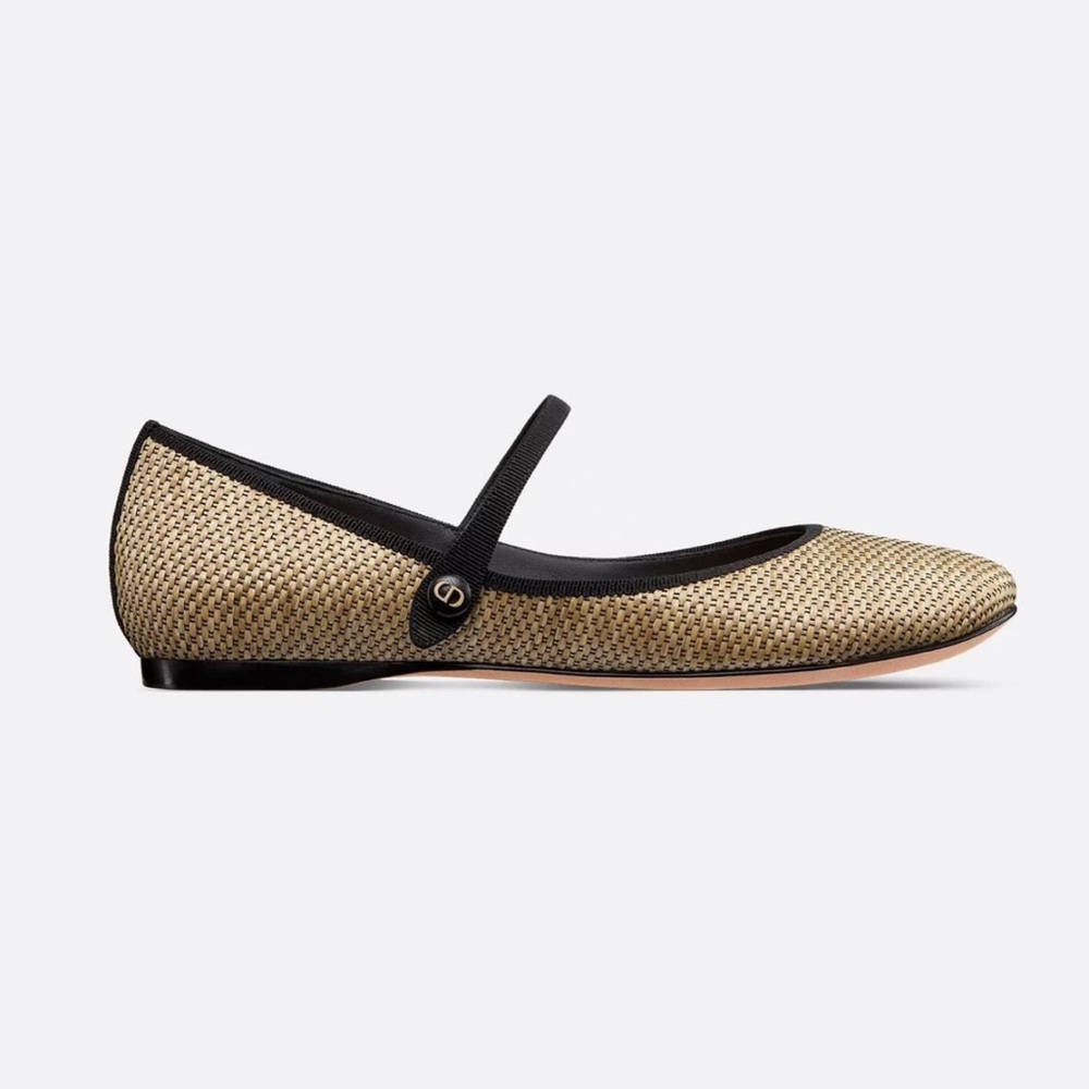 Dior NEW Black and Tan raffia Mary Jane Women's Flats - Picture 1 of 3